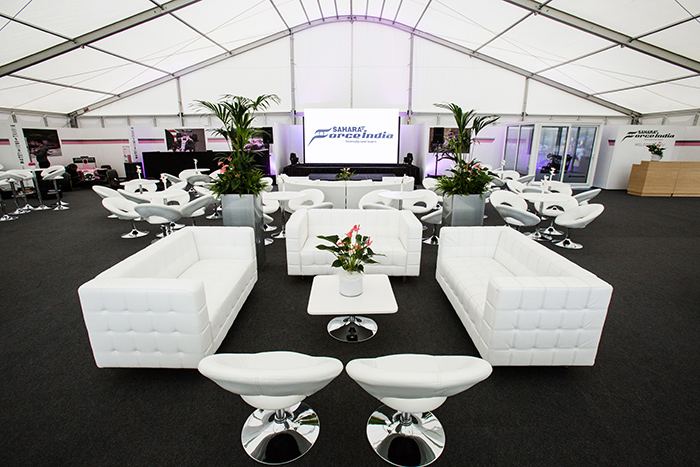 Force India, at Silverstone, with Fews Marquees.