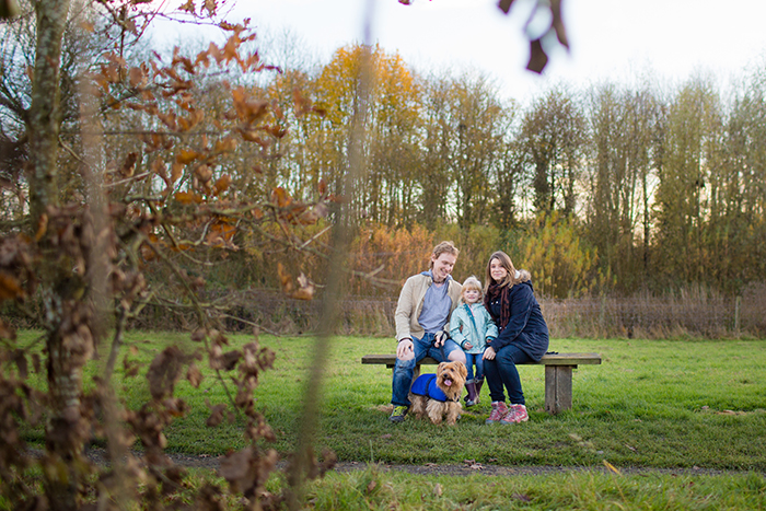 Autumn family portrait shoot by the lake.