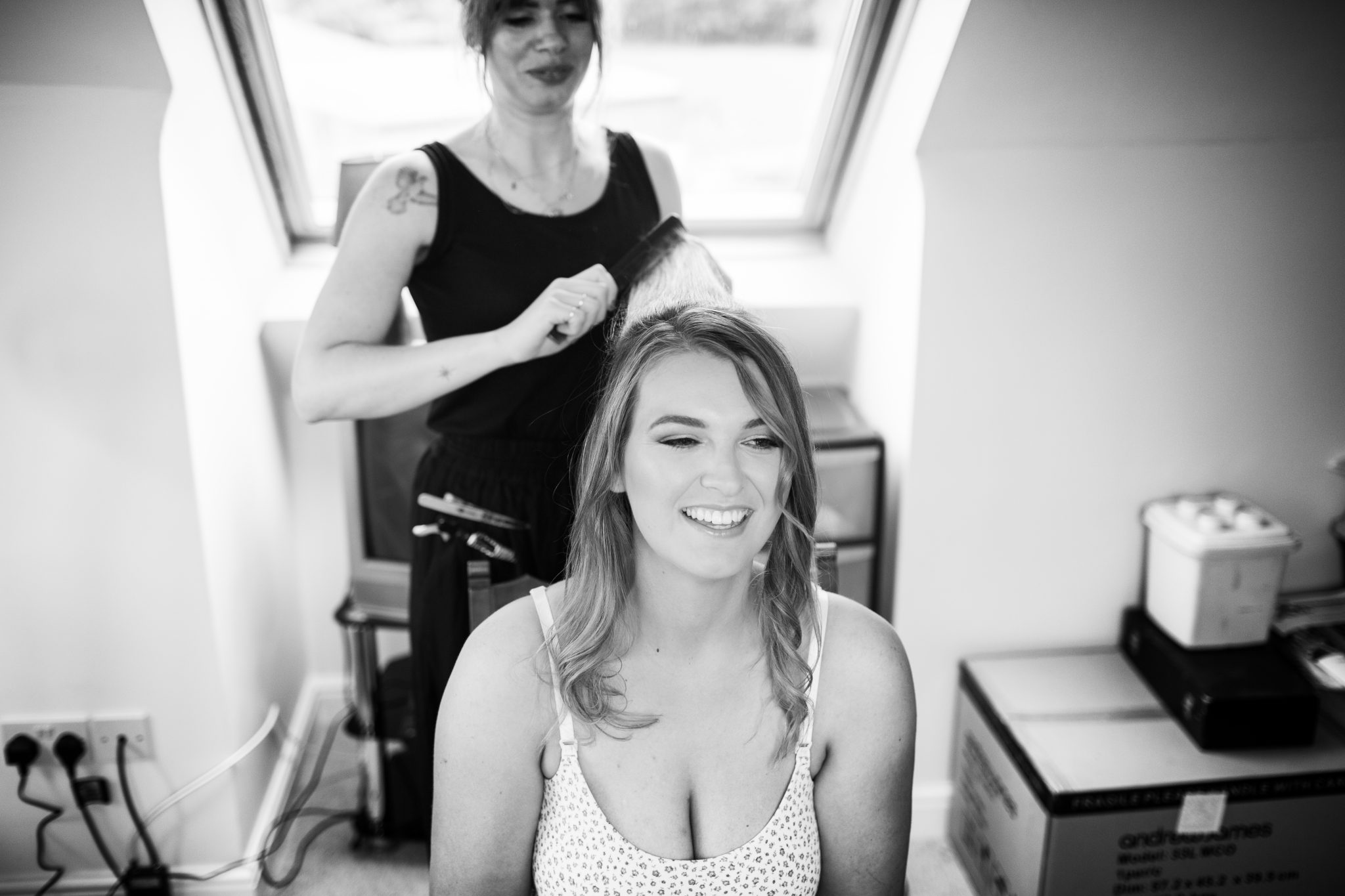 Bride getting her hair done