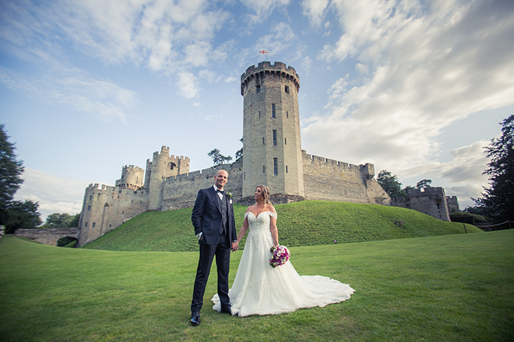 Bride and Groom outside Warwick Castle